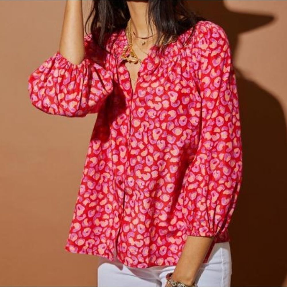 Tucker The Classic Blouse Hugs and Kittens in Silk Cotton Leopard Print Smocked